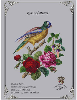 Roses & Parrot -A Antique  Needlework Design