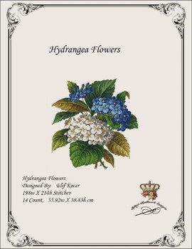 Hydrangea Flowers -E Blue Pattern Only Antique Needlework Design