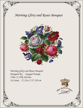 Morning Glory and Roses Bouquet-A Antique Needlework Design