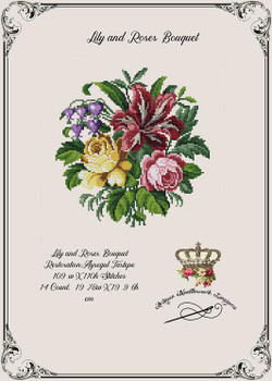 Lily and Roses Bouquet-A 109w x 110h Antique Needlework Design