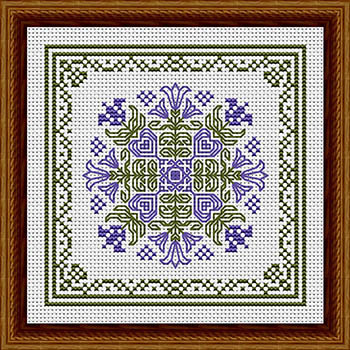 July Hearts Square With Bellflowers 68w x 68h by Happiness Is Heartmade 22-2083