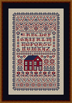 Red House Patriotic Sampler 129w x 213h by Happiness Is Heartmade 23-2193