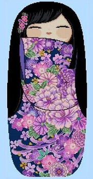 LRG K004 Happy Kokeshi Doll YURIKO 128w x 280h Cross Stitch Asia