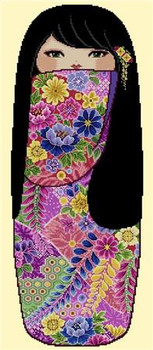 Pretty Kokeshi Doll 04-MEI 121w x 280h Cross Stitch Asia