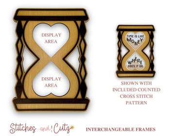 Decorative Pillar Hourglass Frame  Interchangeable Display Frame Wood, StitchesandCutz