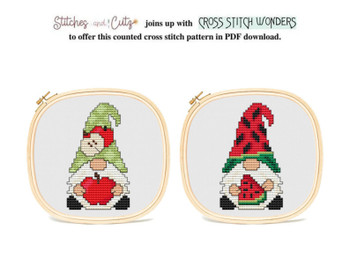 Gnome Mushroom House Interchangeable Display Includes Gnomes  Apple, Watermelon And 14 Count Wood Blanks StitchesandCutz