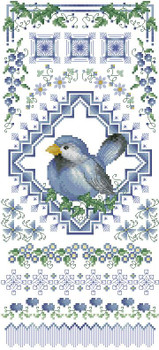 Bird Sampler Blue Bird 89w x 196h Kitty And Me Designs