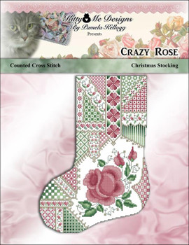 Crazy Rose Christmas Stocking 114w x 157h Kitty And Me Designs