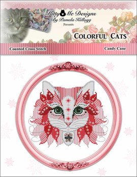 Colorful Cat Candy Cane 103w x 89h Kitty And Me Designs