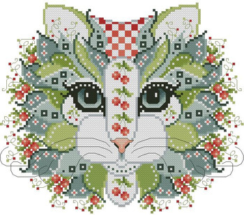 Colorful Cat Cherry Berry 113w x 98h Kitty And Me Designs