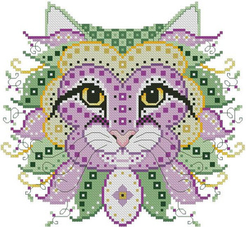 Colorful Cat Pansy 99w x 91h Kitty And Me Designs