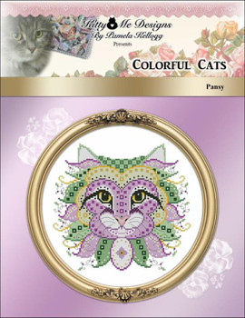 Colorful Cat Pansy 99w x 91h Kitty And Me Designs