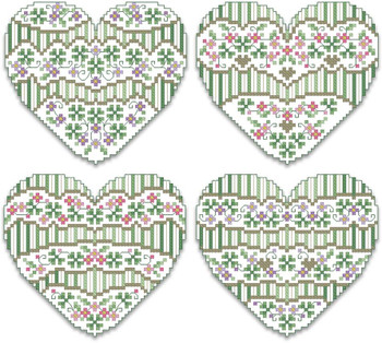 Crazy Shamrock Hearts Ornaments 57w x 52h Kitty And Me Designs