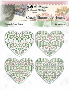 Crazy Shamrock Hearts Ornaments 57w x 52h Kitty And Me Designs