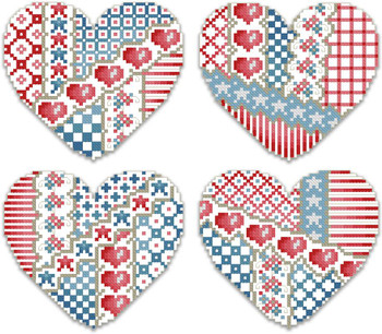 Crazy Patriotic Hearts Ornaments 57w x 52h Kitty And Me Designs