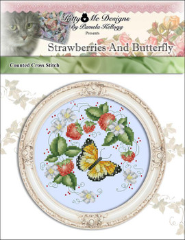 Strawberries And Butterly 77w x 81h Kitty And Me Designs