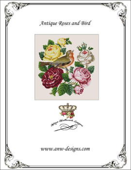 Antique Roses and Bird -E Antique Needlework Design