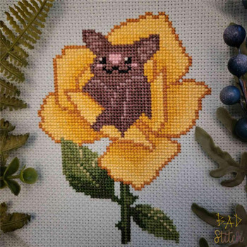 Bat in a Flower Uses full cross stitches 72w x 93h BAD Stitch