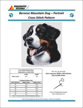 Bernese Mountain Dog - Portrait 163w x 181h only full stitches DogShoppe Designs