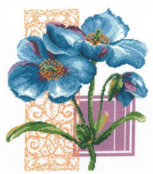 Ursula Michael Designs Cool Blue Poppies 135w x 154h