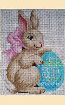 LL193A Labors Of Love Bunny with Egg on Right 18 Mesh 5" x 7"