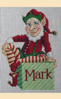 LL237 Labors Of Love Elf on Package 18 Mesh 4.5" X 6.5"