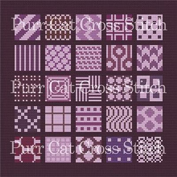 A Sampler of Twenty-Seven Purples 110w x 110h PurrCat CrossStitch