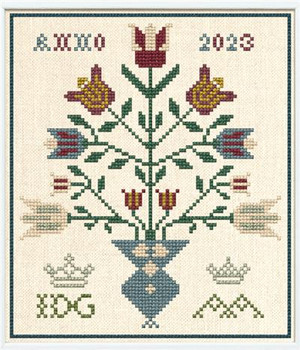 Tulip Vase Pincushion 83w x 96h Modern Folk Embroidery