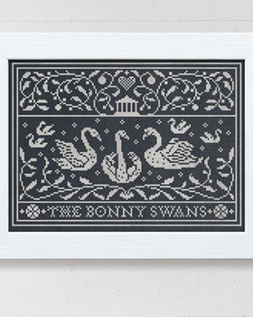 The Bonny Swans 106 crosses high, 149 crosses wide Modern Folk Embroidery
