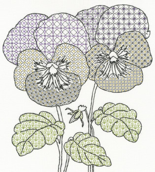 BTXBW9 Pansies Blackwork by Eleanor Friston; Bothy Threads Blackwork