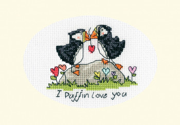 BTXGC42 I Puffin Love You  Greeting Card By Eleanor Teasdale BOTHY THREADS Counted Cross Stitch KIT