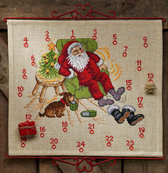 341221 Santa Clause w/puppy Bellpull Calendar Permin Kit