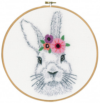 PNV170650 Rabbit With Flowers - Embroidery Vervaco
