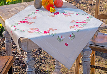 PNV190811 Rabbits in Tulip Garden Tablecloth Vervaco