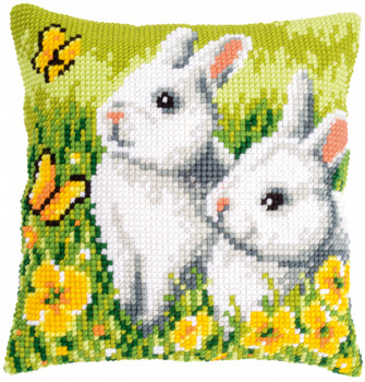 PNV200552 Rabbits & Butterflies Cushion Vervaco