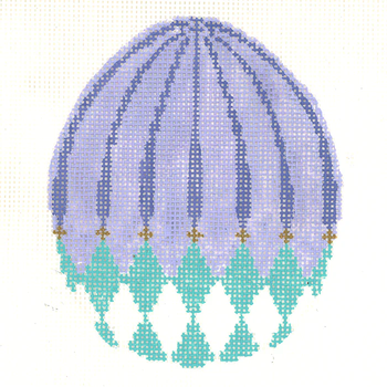 KEA88-18 Turquoise Harlequin Egg with Lilac Stripes Kelly Clark Needlepoint