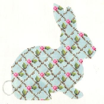 KEA85-18 Aqua Hare with Rose Trellis Pattern Kelly Clark Needlepoint