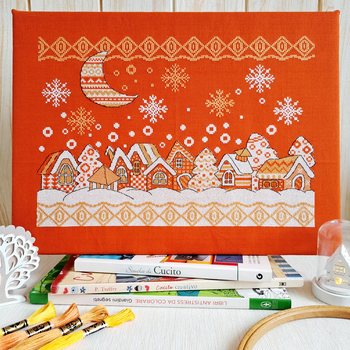 Folk Snowy Village  Counted Cross Stitch Pattern