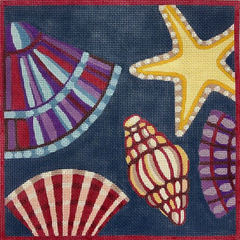 AP4574! SEA SHELLS ON NAVY 10 x 10 13 Mesh Alice Peterson Designs