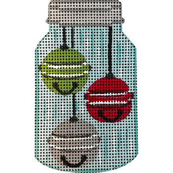 APX599! JINGLE BELLS IN MASON JAR 2.5 x 4.5 13 Mesh Alice Peterson Designs