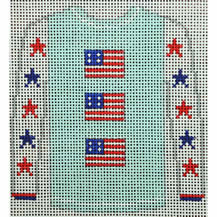 O209G sweater - 3 flags on blue with star sleeves 3.75 x 4 18 Mesh Kristine Kingston Needlepoint Designs