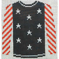 O209A sweater - navy with white stars and red stirped sleeves  3.75 x 4 18 Mesh Kristine Kingston Needlepoint Designs