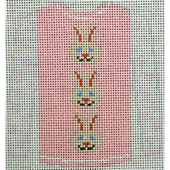 O208U sweater - 3 brown bunny faces on pink 3.75 x 4 18 Mesh Kristine Kingston Needlepoint Designs