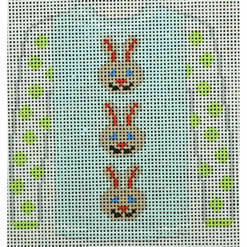 O208T sweater - 3 brown bunny faces on blue 3.75 x 4 18 Mesh Kristine Kingston Needlepoint Designs