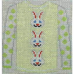 O208P sweater - 3 white bunny faces on yellow 3.75 x 4 18 Mesh Kristine Kingston Needlepoint Designs