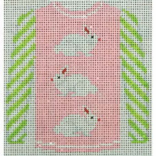 O208M sweater - 3 white bunnies on pale pink with green striped sleeves  3.75 x 4 18 Mesh Kristine Kingston Needlepoint Designs