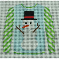 O199AH Sweater Snowman On Blue With Lime Striped Sleeves 3.75" x 4" 18 Mesh Kristine Kingston Needlepoint Designs