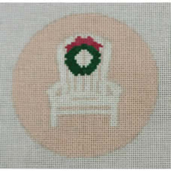 O192D Adirondack Chair with Wreath on Pink 4" x 4" 18 Mesh Kristine Kingston Needlepoint Designs