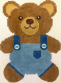 HB-174 Teddy Bear Smiles - Blue 3 ⅛ x 4 ⅜ 18 Mesh Stitch Guide Included Hummingbird Designs