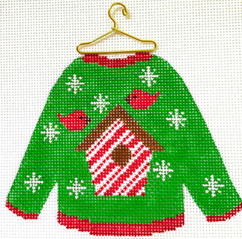 HB-185 Sweater - Bird House 4 ½ x 3 ½ 18 Mesh Stitch Guide Included Hummingbird Designs